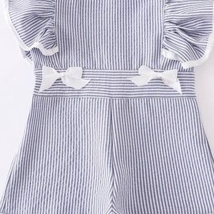 Navy Pinstripe Ruffle Romper